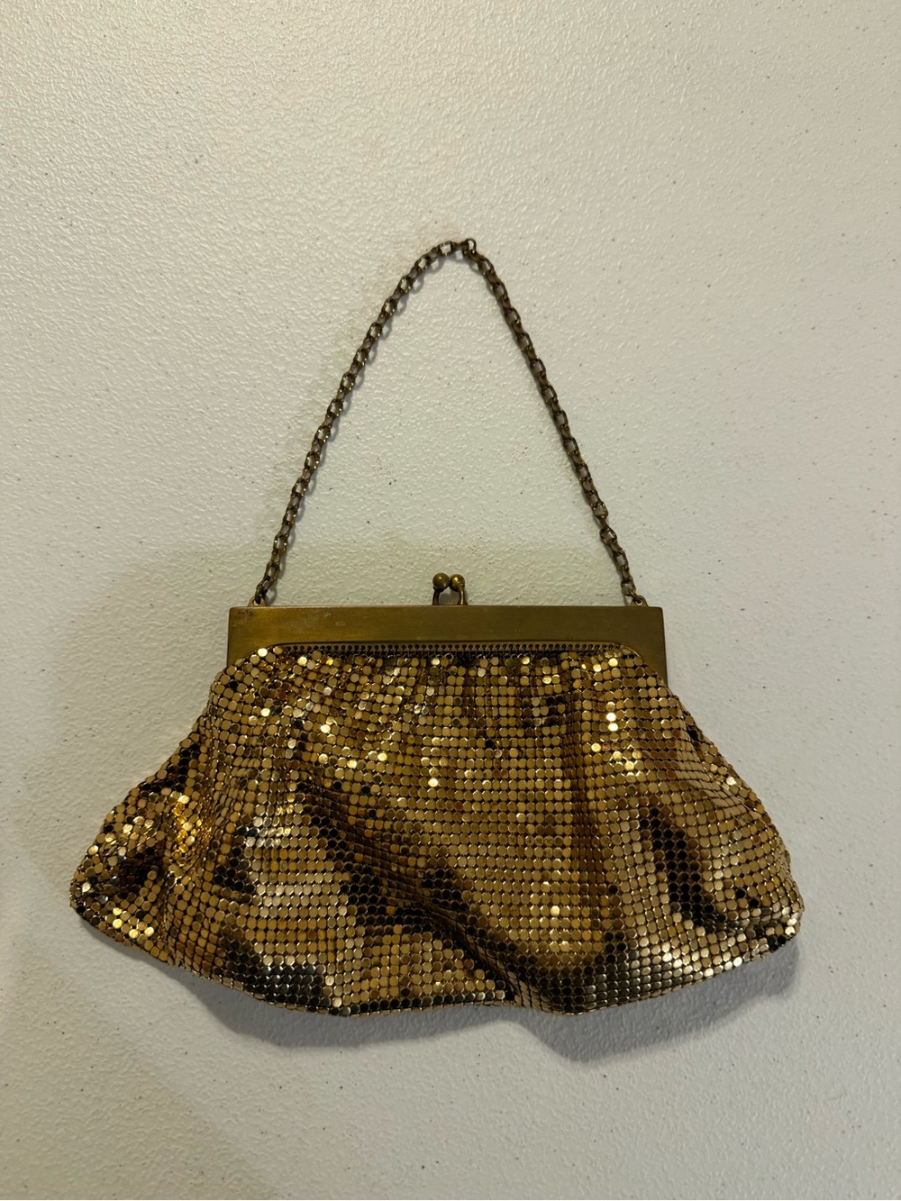 Vintage Whiting & Davis Metallic Gold Mesh Evening Bag Clutch Coin Purse USA